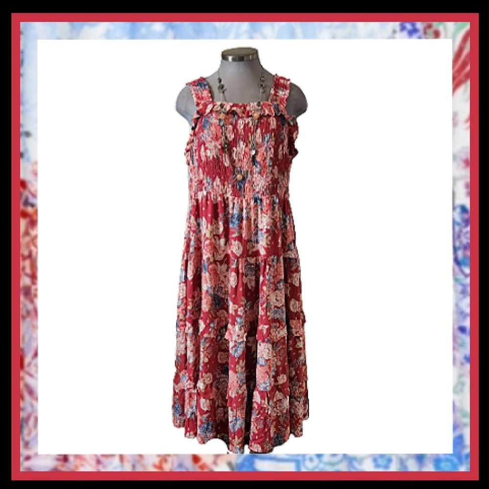 ROMANTIC GYPSY ☆ RUST FLORAL ☆ SMOCKED BUST MAXI DRESS ☆ 4x ☆ NWT